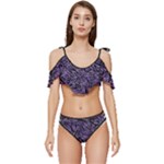 Enigmatic Plum Mosaic Ruffle Edge Tie Up Bikini Set	