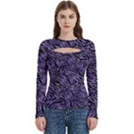 Enigmatic Plum Mosaic Women s Cut Out Long Sleeve T-Shirt