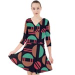 Abstract Geometric Pattern Quarter Sleeve Front Wrap Dress