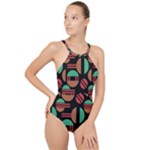 Abstract Geometric Pattern High Neck One Piece Swimsuit