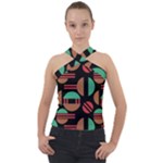 Abstract Geometric Pattern Cross Neck Velour Top