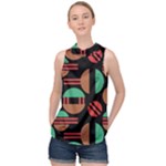 Abstract Geometric Pattern High Neck Satin Top