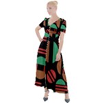 Abstract Geometric Pattern Button Up Short Sleeve Maxi Dress