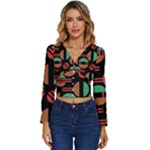 Abstract Geometric Pattern Long Sleeve V-Neck Top