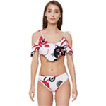 Cat Little Ball Animal Ruffle Edge Tie Up Bikini Set	