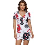 Cat Little Ball Animal Low Cut Cap Sleeve Mini Dress