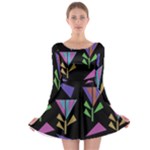 Abstract Pattern Flora Flower Long Sleeve Skater Dress