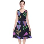 Abstract Pattern Flora Flower V-Neck Midi Sleeveless Dress 