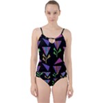 Abstract Pattern Flora Flower Cut Out Top Tankini Set