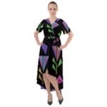 Abstract Pattern Flora Flower Front Wrap High Low Dress