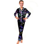 Abstract Pattern Flora Flower Kids  Satin Long Sleeve Pajamas Set