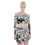 Abstract Nature Black White Off Shoulder Top with Mini Skirt Set