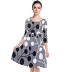 Abstract Nature Black White Quarter Sleeve Waist Band Dress