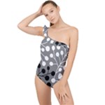 Abstract Nature Black White Frilly One Shoulder Swimsuit