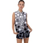 Abstract Nature Black White Sleeveless Chiffon Button Shirt