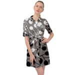 Abstract Nature Black White Belted Shirt Dress