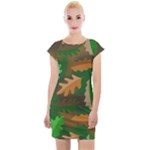 Leaves Foliage Pattern Oak Autumn Cap Sleeve Bodycon Dress