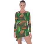 Leaves Foliage Pattern Oak Autumn Asymmetric Cut-Out Shift Dress