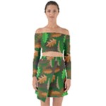 Leaves Foliage Pattern Oak Autumn Off Shoulder Top with Skirt Set