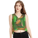 Leaves Foliage Pattern Oak Autumn V-Neck Cropped Tank Top