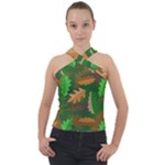 Leaves Foliage Pattern Oak Autumn Cross Neck Velour Top