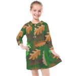 Leaves Foliage Pattern Oak Autumn Kids  Quarter Sleeve Shirt Dress