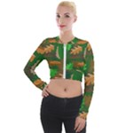 Leaves Foliage Pattern Oak Autumn Long Sleeve Cropped Velvet Jacket