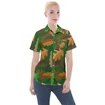 Leaves Foliage Pattern Oak Autumn Women s Short Sleeve Pocket Shirt