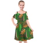 Leaves Foliage Pattern Oak Autumn Kids  Cut Out Shoulders Chiffon Dress