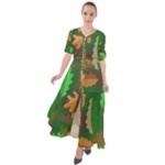 Leaves Foliage Pattern Oak Autumn Waist Tie Boho Maxi Dress