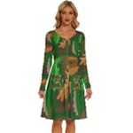 Leaves Foliage Pattern Oak Autumn Long Sleeve Dress With Pocket