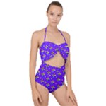 Abstract Background Cross Hashtag Scallop Top Cut Out Swimsuit