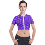 Abstract Background Cross Hashtag Short Sleeve Cropped Jacket