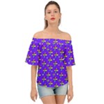 Abstract Background Cross Hashtag Off Shoulder Short Sleeve Top