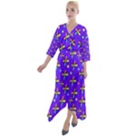 Abstract Background Cross Hashtag Quarter Sleeve Wrap Front Maxi Dress