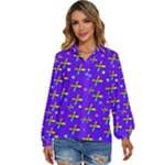 Abstract Background Cross Hashtag Women s Long Sleeve Button Up Shirt