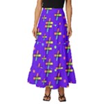 Abstract Background Cross Hashtag Tiered Ruffle Maxi Skirt