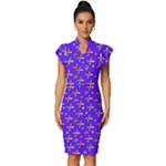 Abstract Background Cross Hashtag Vintage Frill Sleeve V-Neck Bodycon Dress