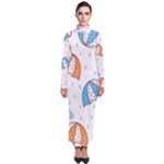 Rain Umbrella Pattern Water Turtleneck Maxi Dress