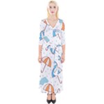 Rain Umbrella Pattern Water Quarter Sleeve Wrap Maxi Dress