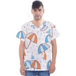 Rain Umbrella Pattern Water Men s V-Neck Scrub Top