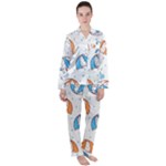 Rain Umbrella Pattern Water Women s Long Sleeve Satin Pajamas Set	