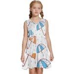 Rain Umbrella Pattern Water Kids  Sleeveless Tiered Mini Dress