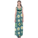 Drawing Flowers Meadow White Empire Waist Maxi Dress