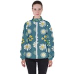 Drawing Flowers Meadow White Women s High Neck Windbreaker