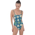 Drawing Flowers Meadow White Tie Strap One Piece Swimsuit