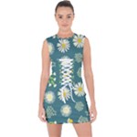 Drawing Flowers Meadow White Lace Up Front Bodycon Dress