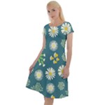Drawing Flowers Meadow White Classic Short Sleeve Dress
