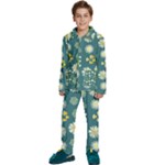 Drawing Flowers Meadow White Kids  Long Sleeve Velvet Pajamas Set