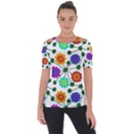 Bloom Plant Flowering Pattern Shoulder Cut Out Short Sleeve Top